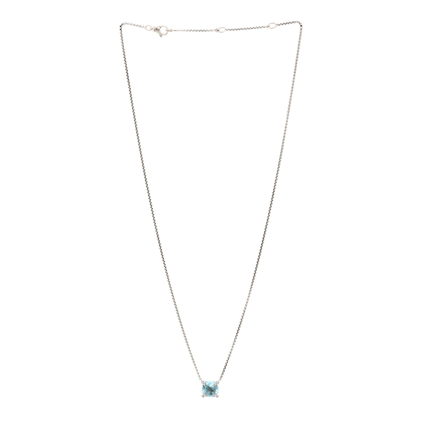 Sterling Silver Diamond Blue Topaz 9mm Petite Chatelaine Pendant Necklace