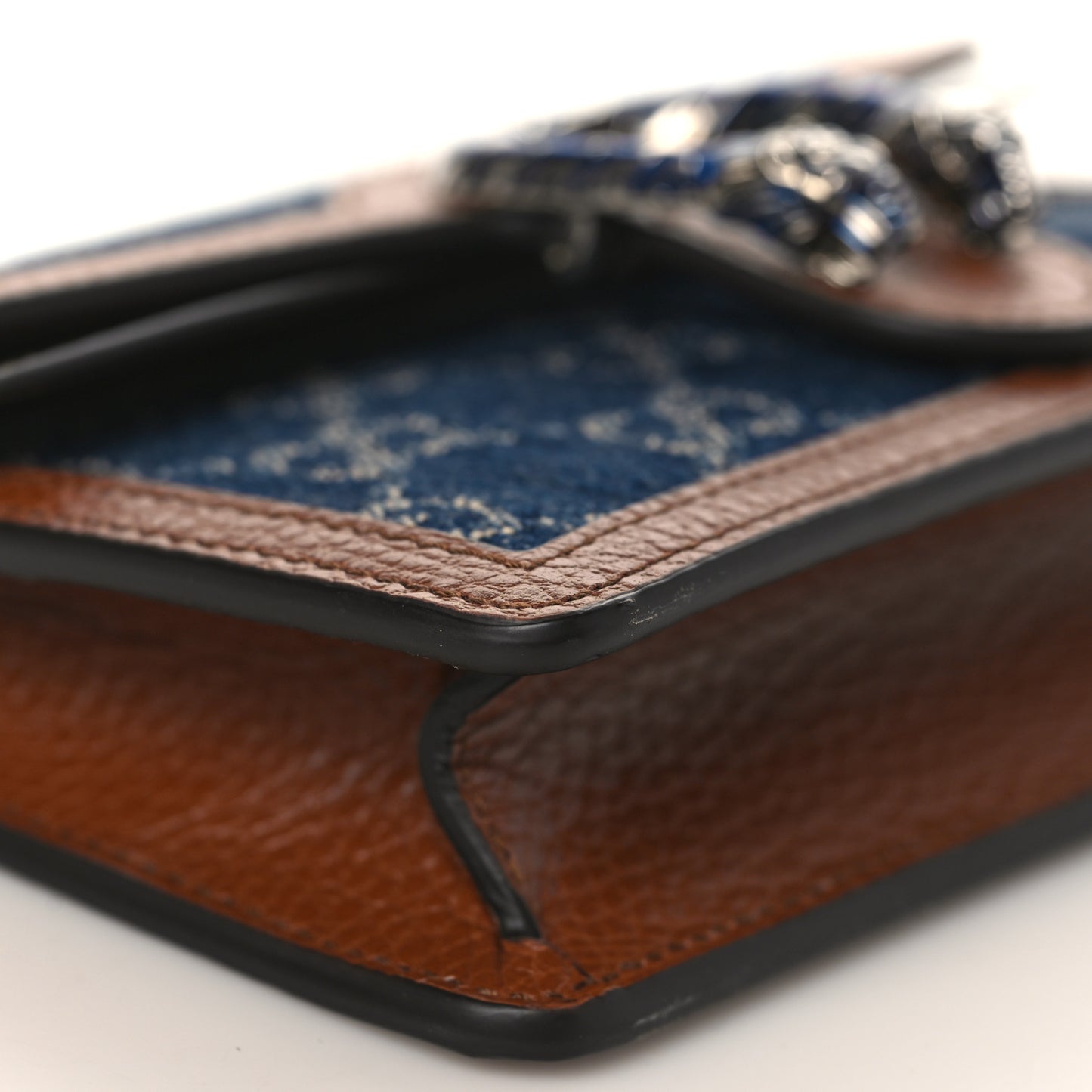 New Denim GG Monogram Dollar Calfskin Enamel Super Mini Dionysus Shoulder Bag Blue Tea Cuir Epilog Electric Blue