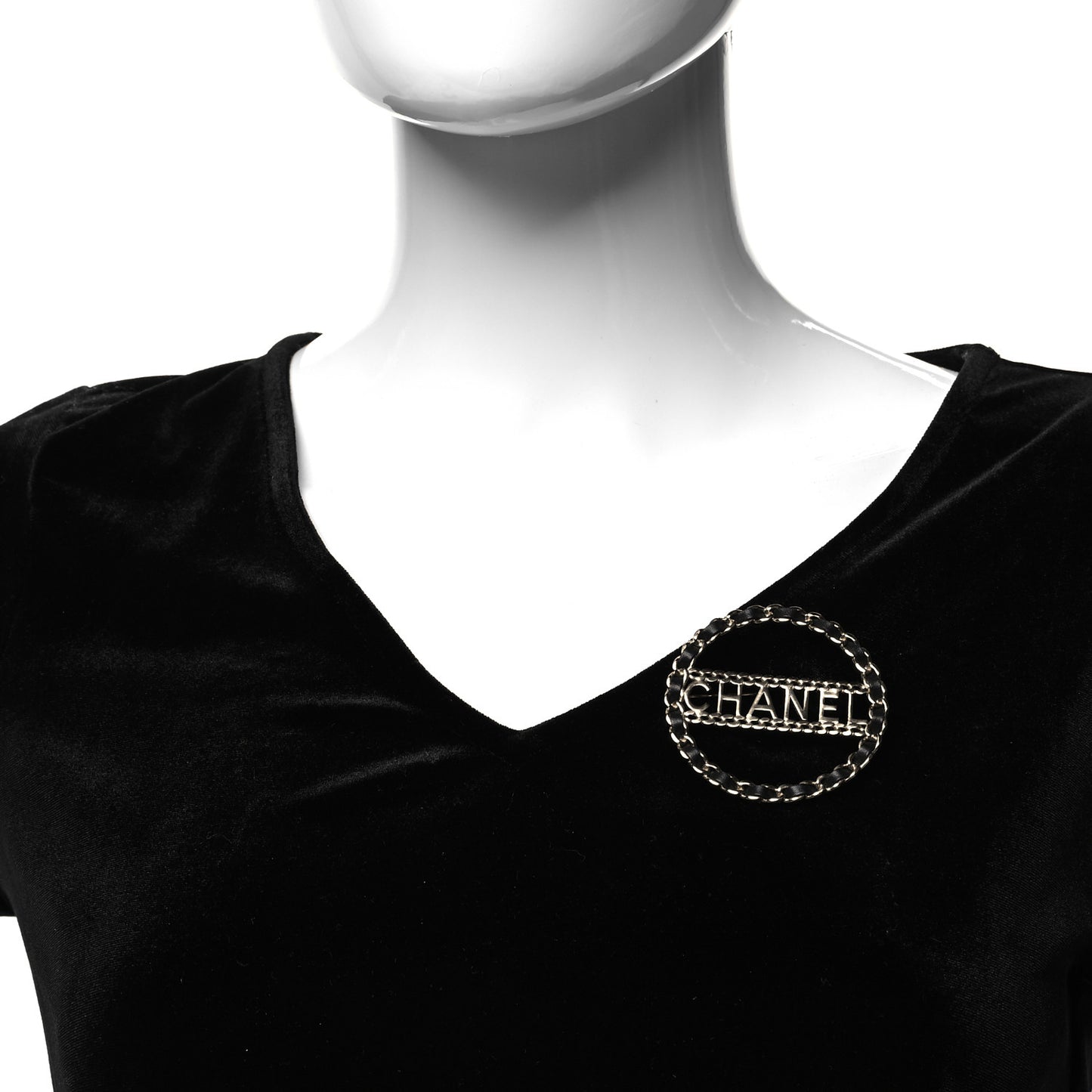 Lambskin Chain Logo Brooch Black Gold