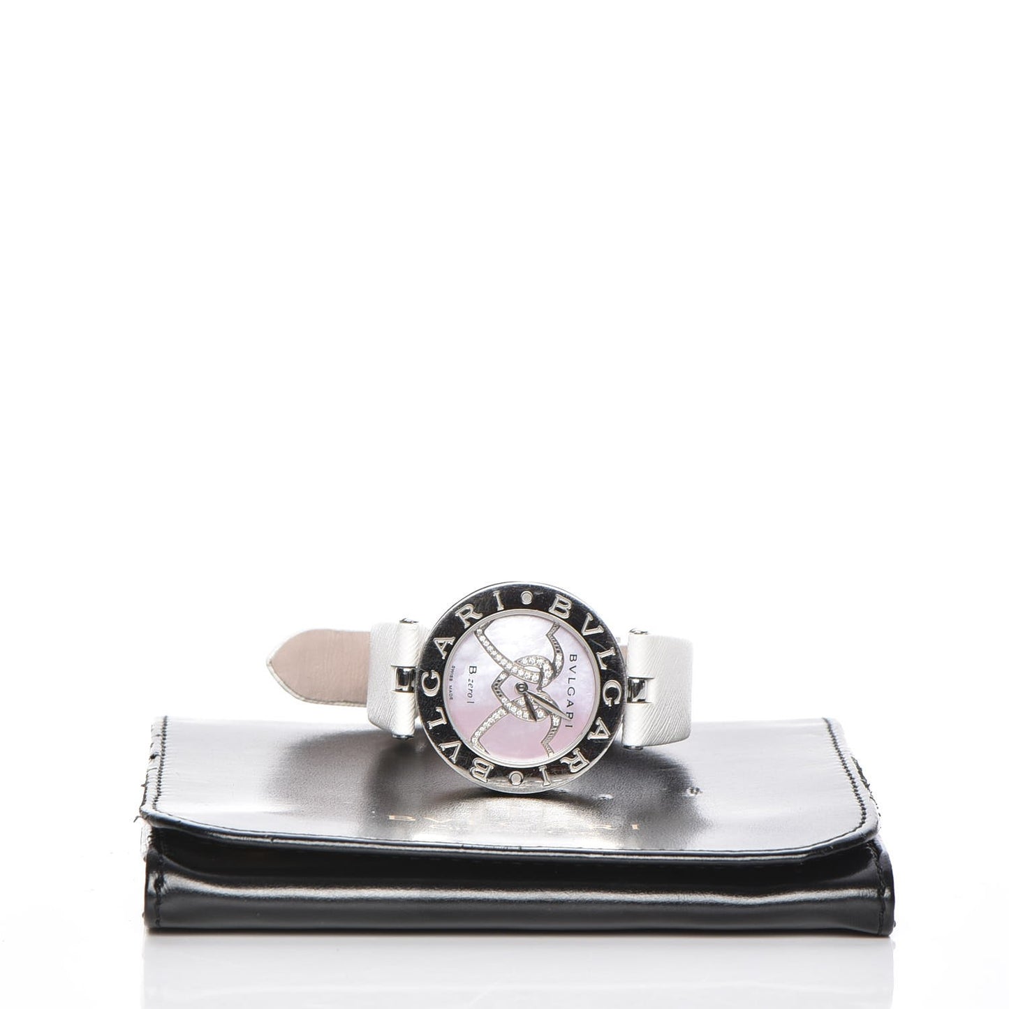 BVLGARI Stainless Steel Calfskin Diamond Pink Mother of Pearl 30mm B.Zero1 Three Hearts Quartz Watch