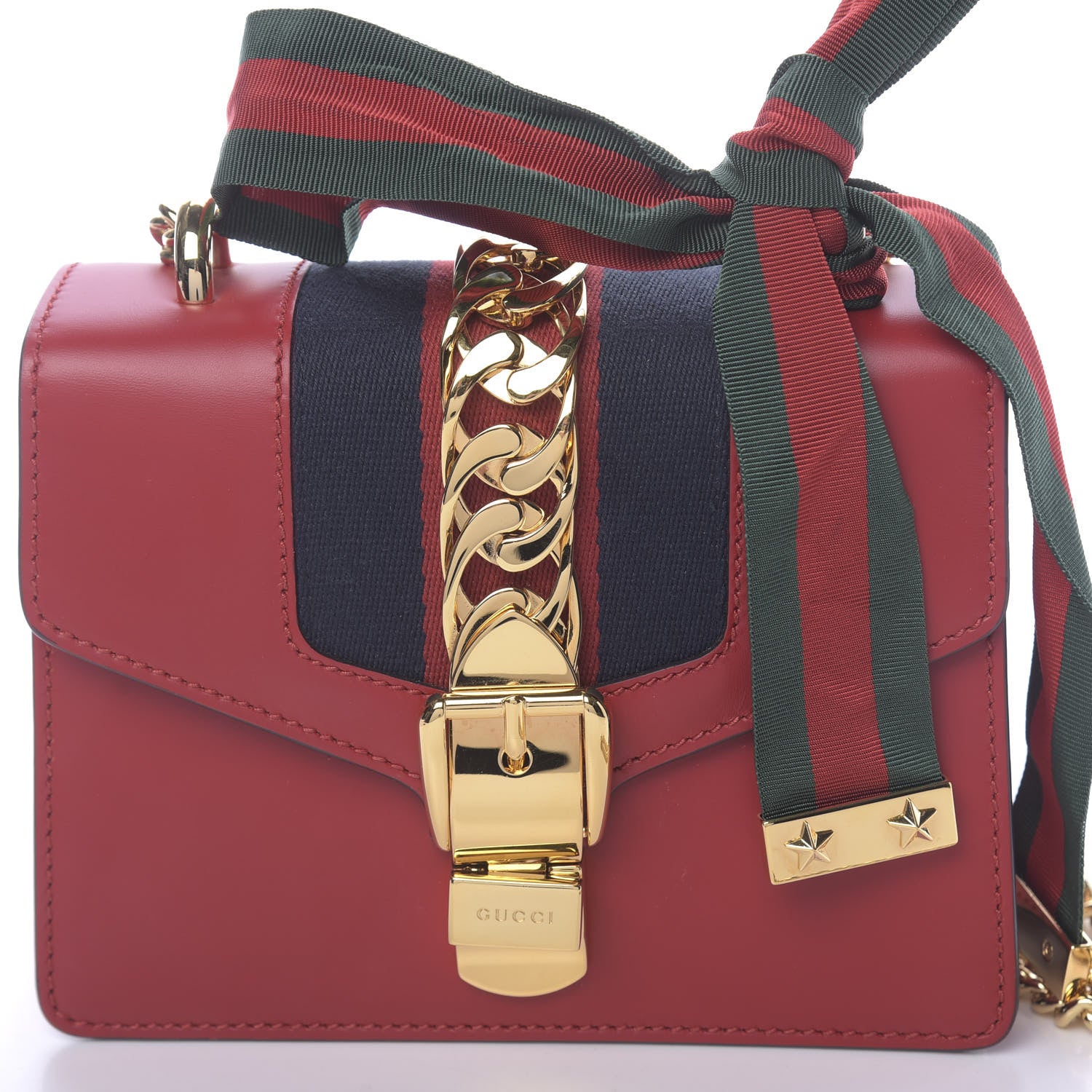 Gucci Calfskin Mini Sylvie Chain Shoulder Bag Hibiscus Red 10 of 10