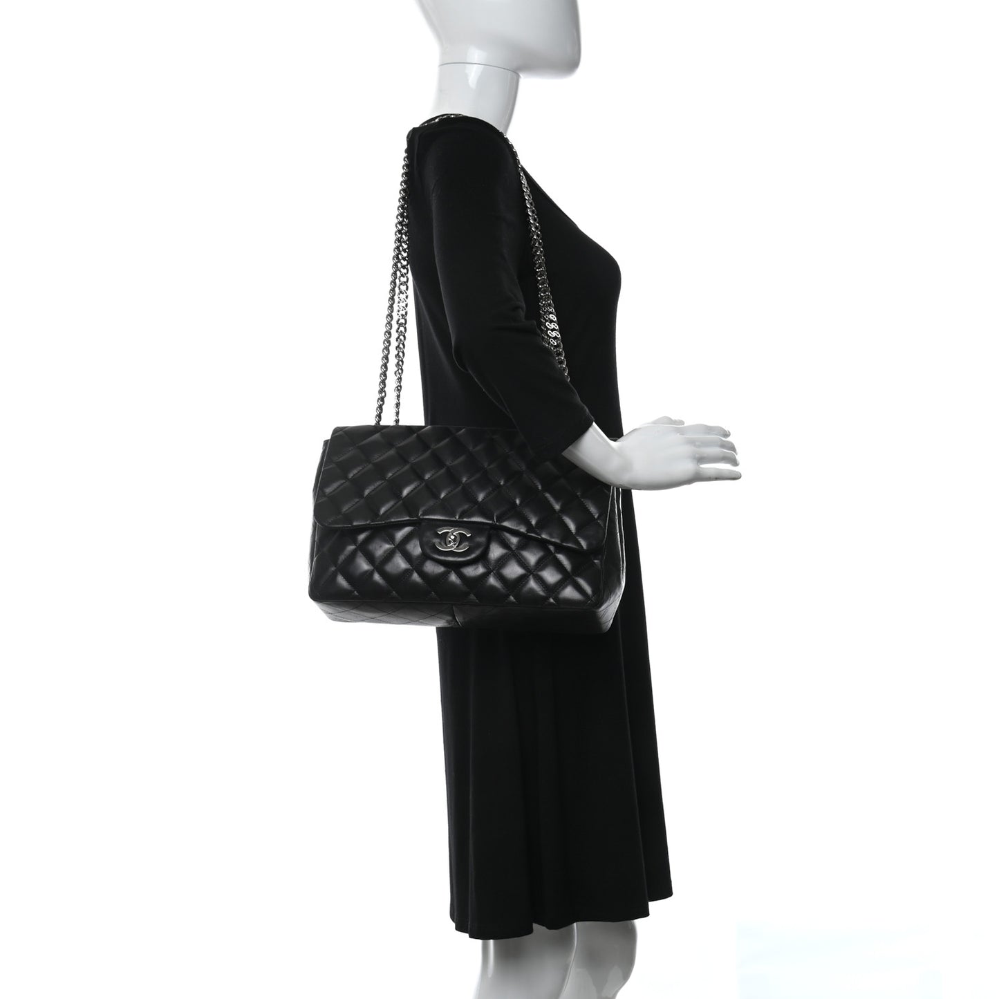 Lambskin Quilted Jumbo Flap Bijoux Chain Black