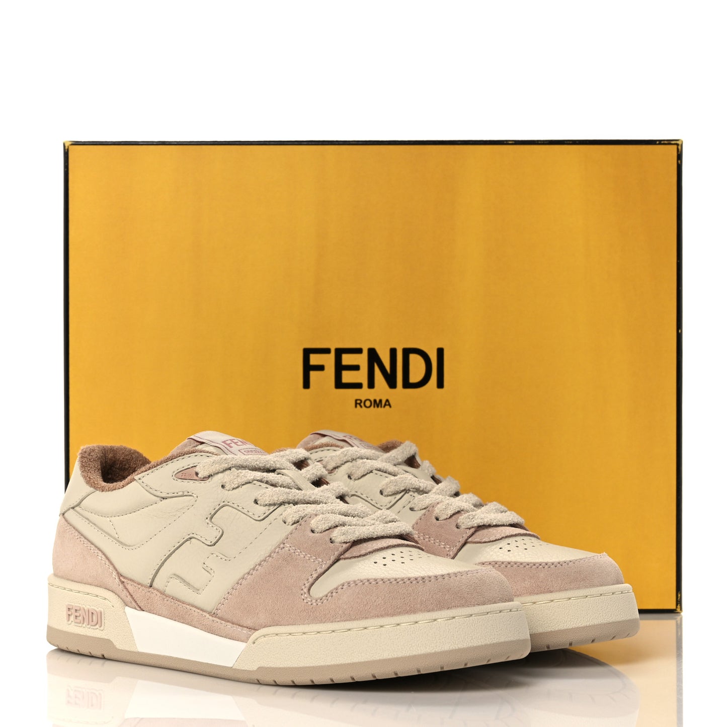 Suede Vitello Fendi Match Low Top Sneakers 38.5 Nudo White Garza Rosa