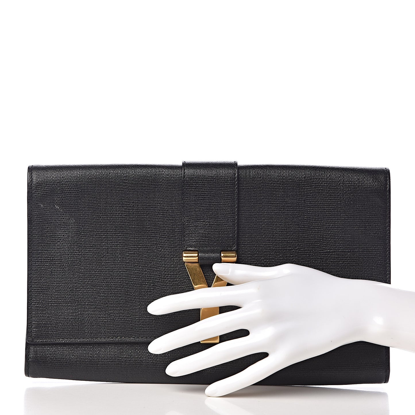 Textured Calfskin Y Ligne Clutch Black