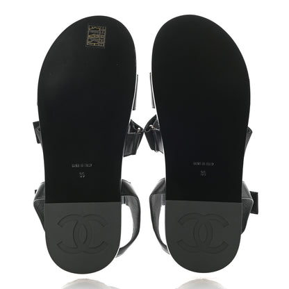 Chanel Stretch Fabric Lambskin CC Flat Sandals 39 Black 5 of 7