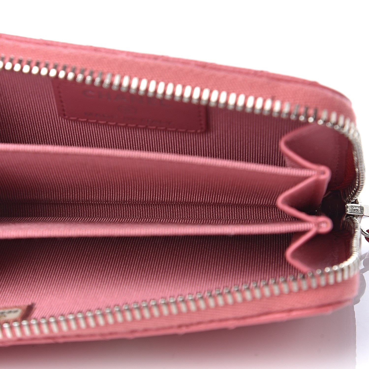 Chanel Caviar Chevron Quilted Zip Around Coin Purse Pink 7 of 11