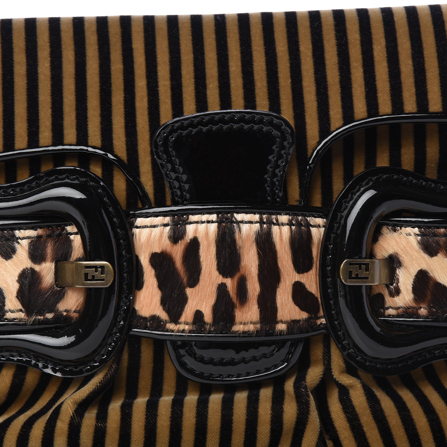 Velvet Calf Hair Leopard Print B Bis Flap Shoulder Bag Tobacco