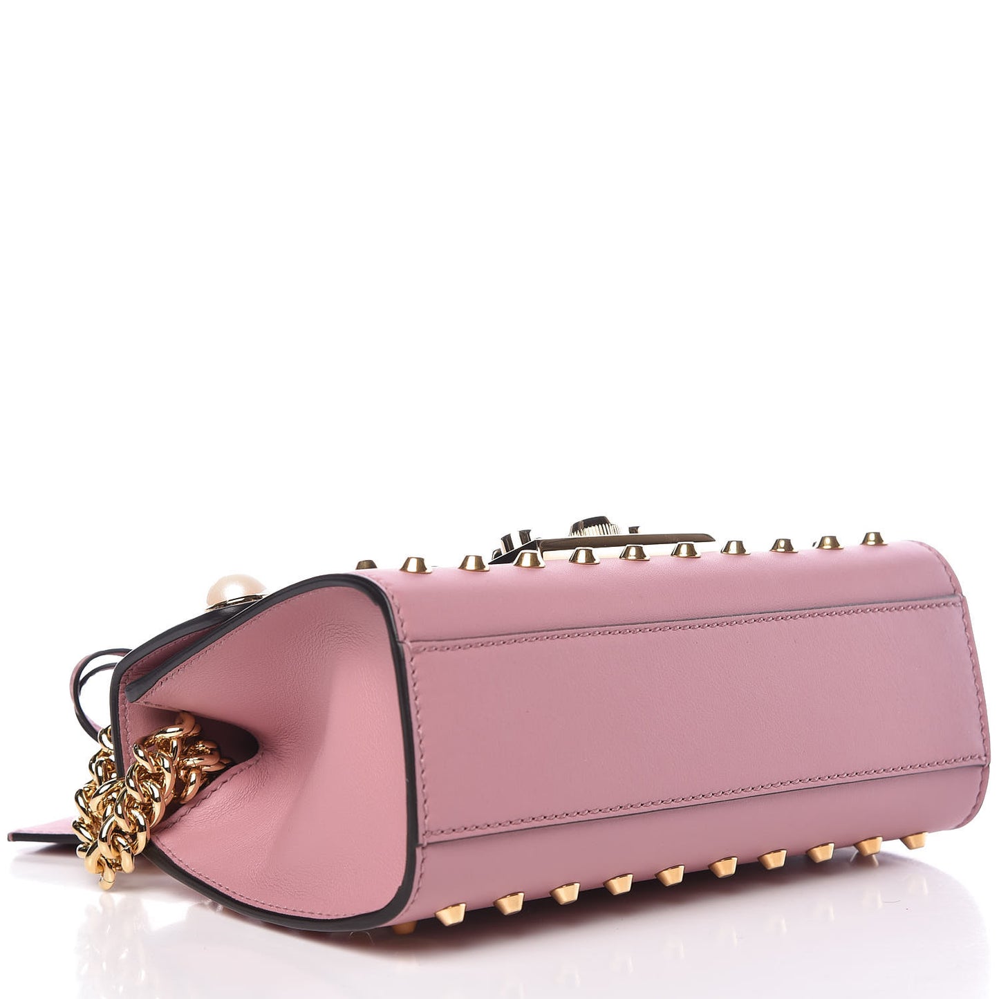 Calfskin Studded Small Padlock Shoulder Bag Carmine Rose