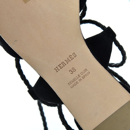 Hermes Suede Gladiator Wrap Sandals 38 Black 9 of 11