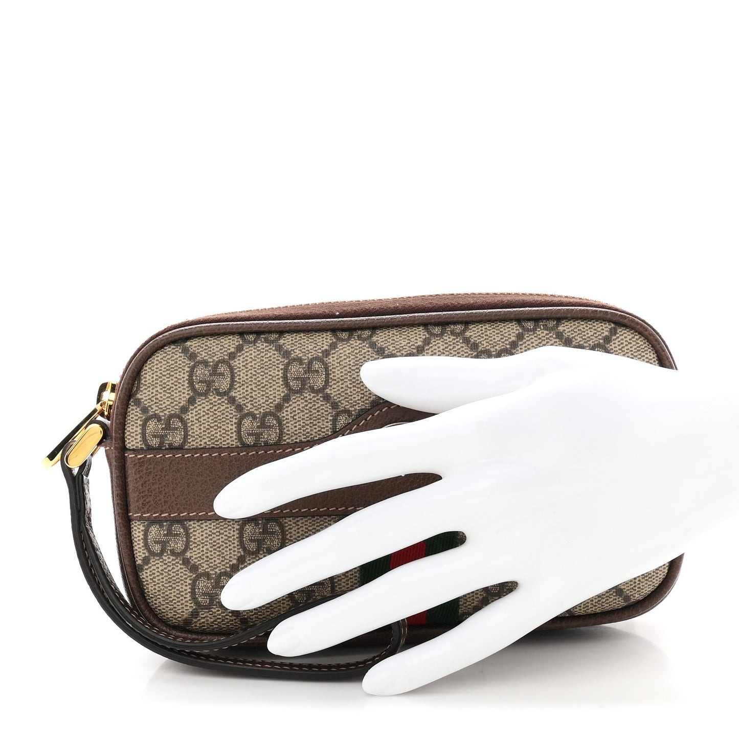 GG Supreme Monogram Ophidia Phone Case Wristlet Brown