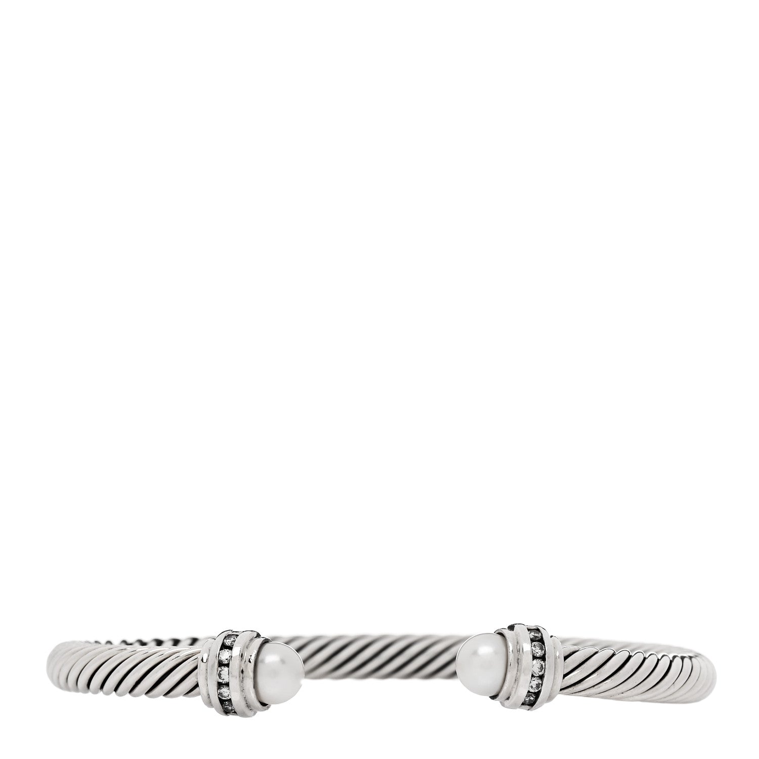 David Yurman Sterling Silver Diamond Pearl 5mm Cable Classics Princess Bracelet 1 of 3