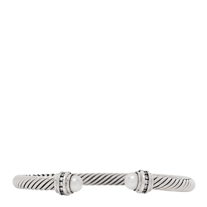 David Yurman Sterling Silver Diamond Pearl 5mm Cable Classics Princess Bracelet 1 of 3
