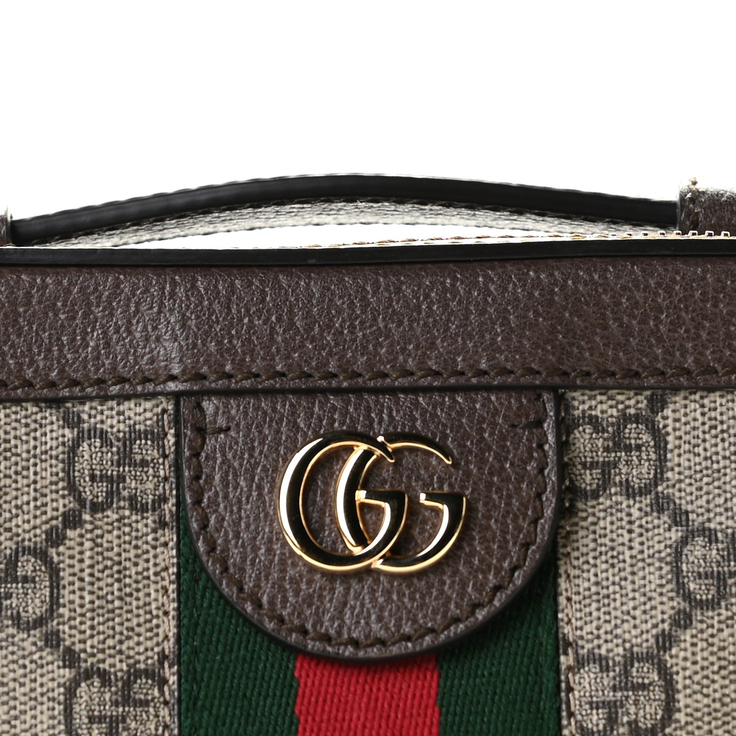 GG Supreme Monogram Mini Ophidia Top Handle Shoulder Bag Brown