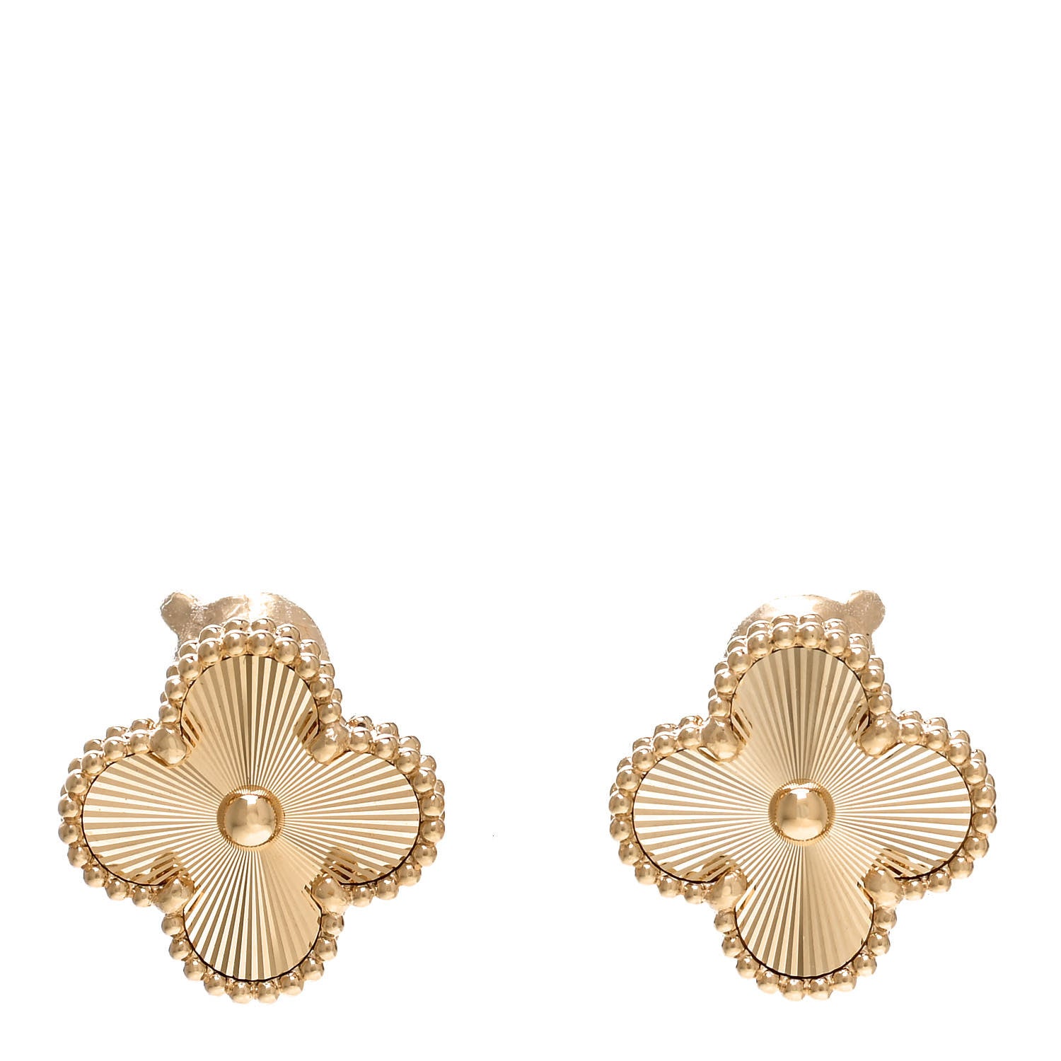 Van Cleef & Arpels 18K Yellow Gold Guilloche Vintage Alhambra Earrings 1 of 5