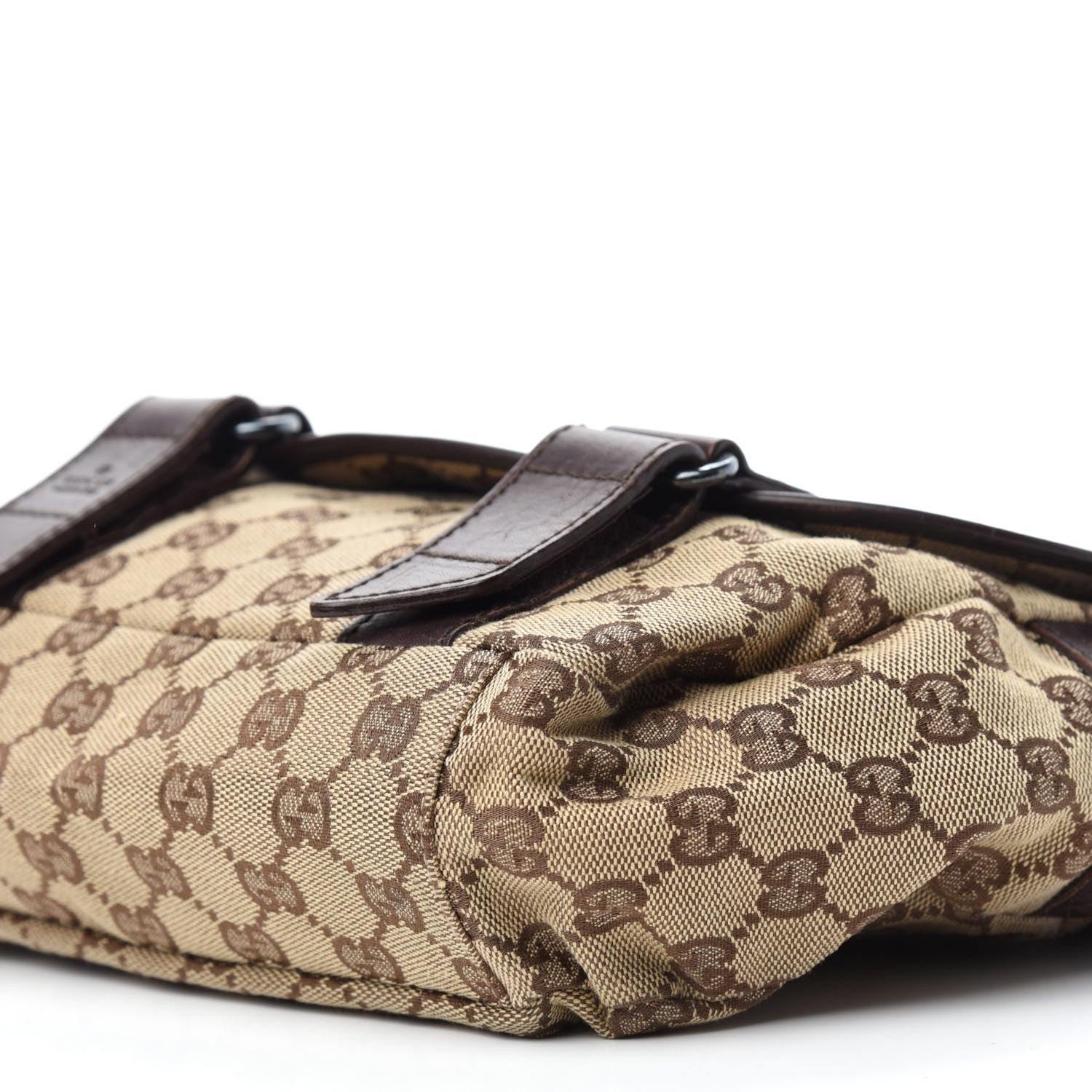 Gucci Monogram Small Double Buckle Flap Messenger Bag Beige Dark Brown 7 of 13
