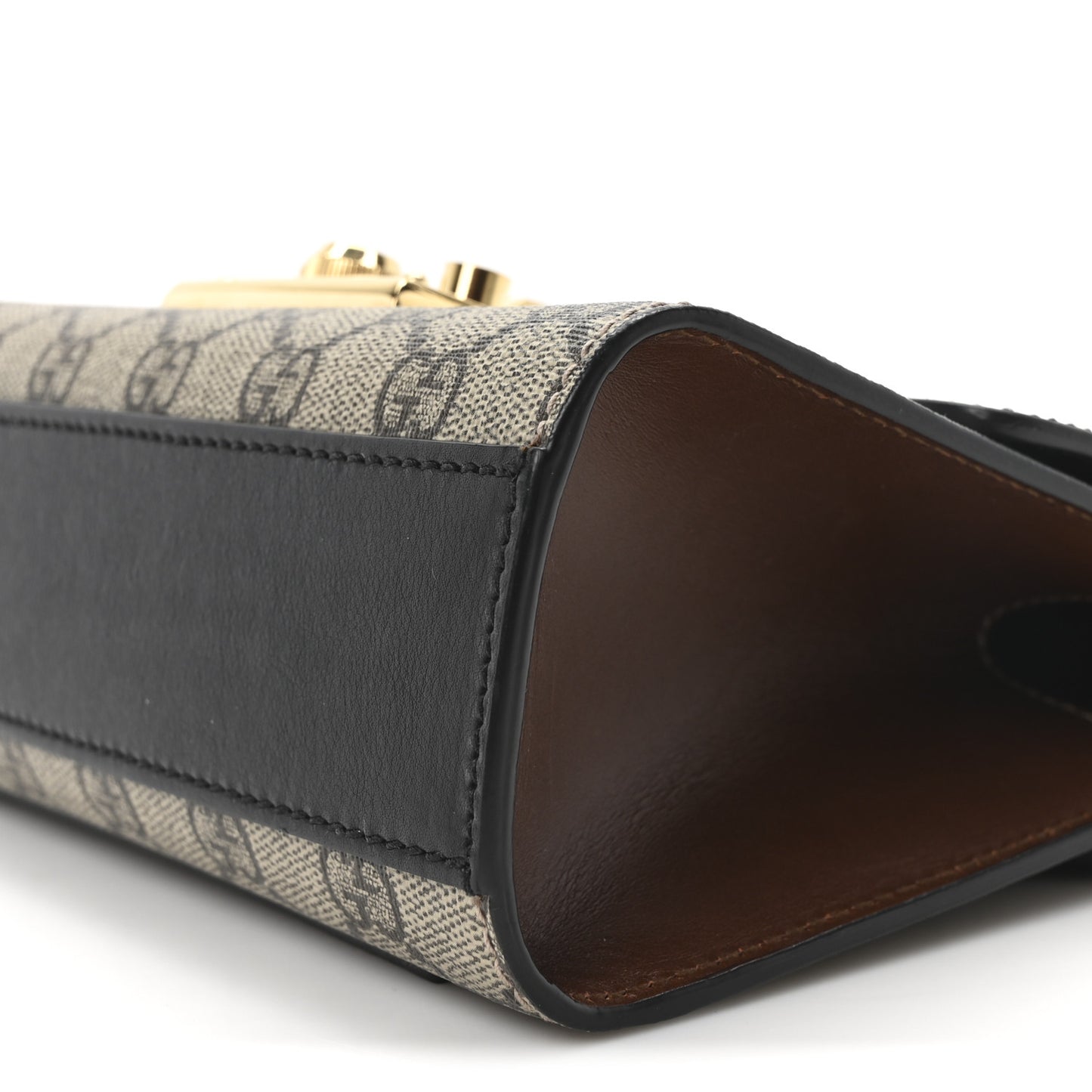 GG Supreme Monogram Calfskin Small Padlock Shoulder Bag Beige Black Cuir