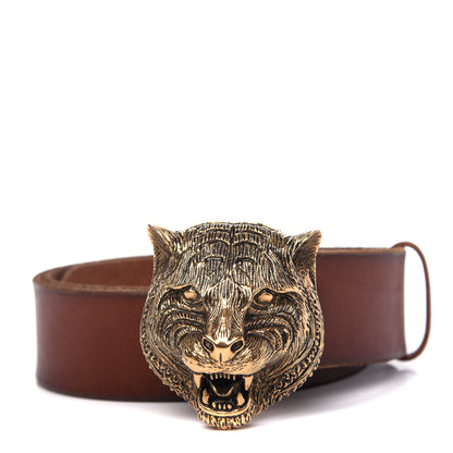 Gucci Calfskin Brass Feline Buckle Belt 90 36 Toscano 1 of 5