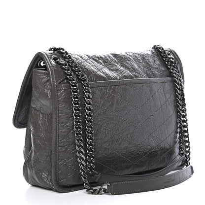 Saint Laurent Crinkled Calfskin Matelasse Monogram Medium Niki Chain Satchel Asphalt 3 of 9