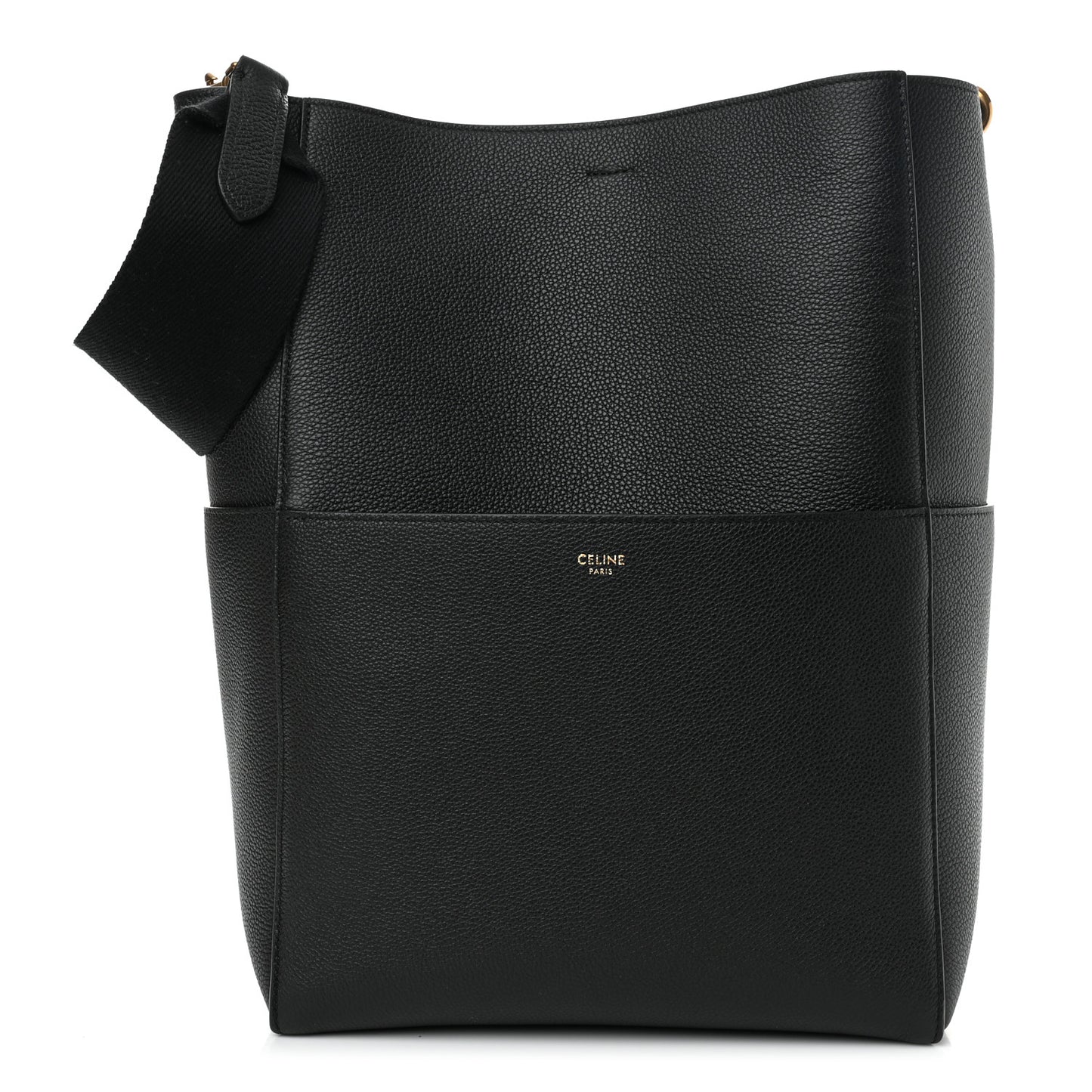 Soft Grained Calfskin Sangle Bucket Bag Black