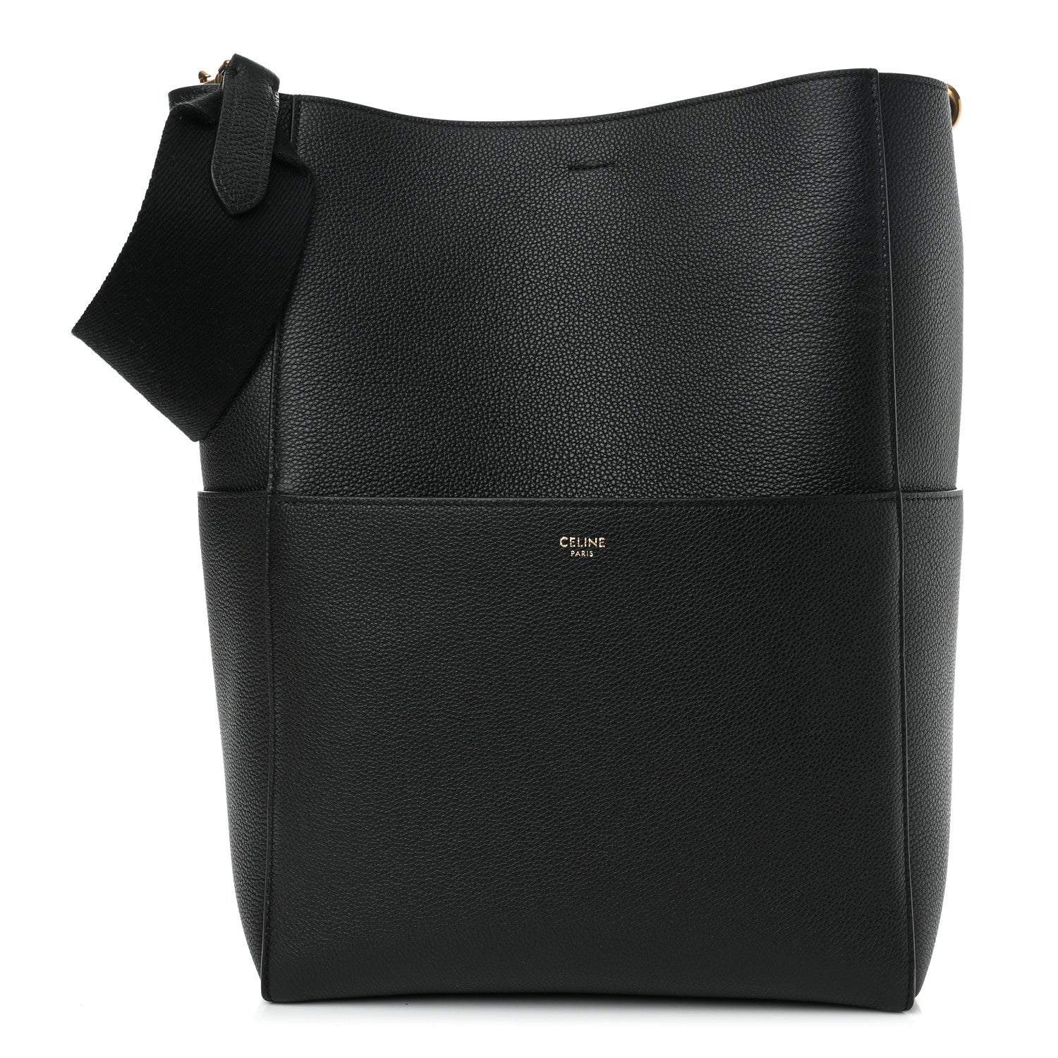 Celine Soft Grained Calfskin Sangle Bucket Bag Black 1 of 10