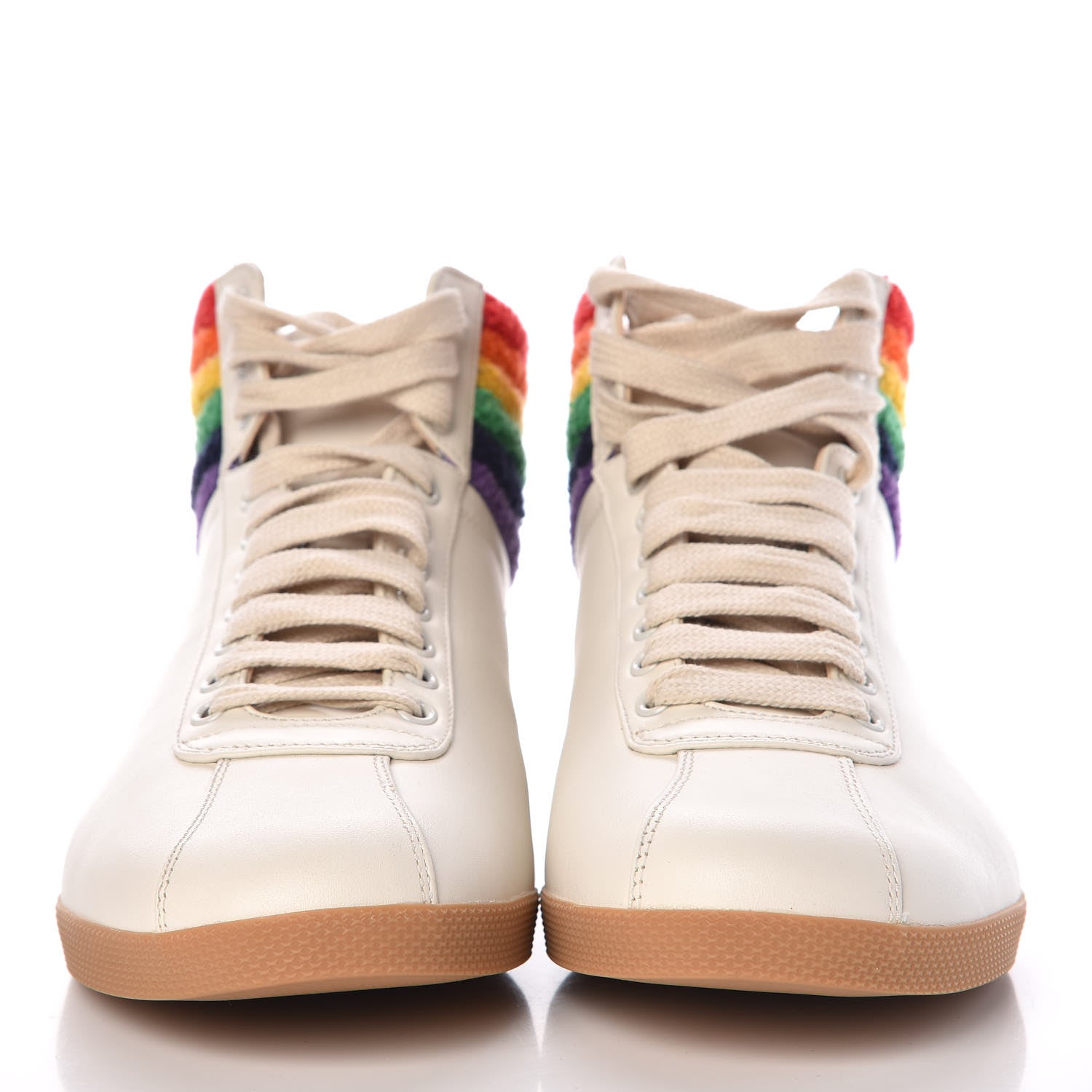 Gucci Calfskin Mens Bambi Rainbow High Top Sneakers 8.5 Mystic White 2 of 10