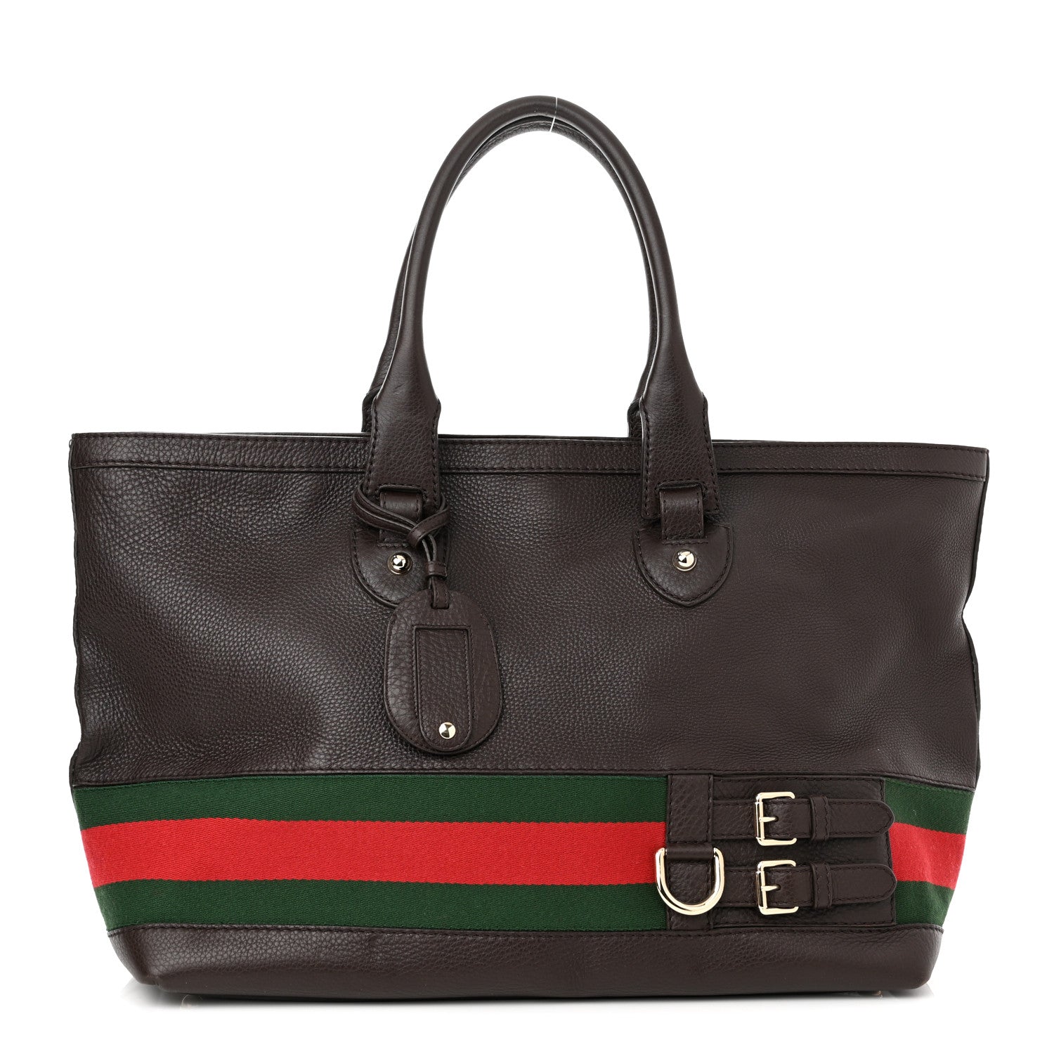 Gucci Calfskin Large Web Heritage Tote Dark Brown 1 of 10