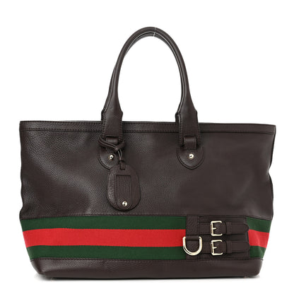 Gucci Calfskin Large Web Heritage Tote Dark Brown 1 of 10