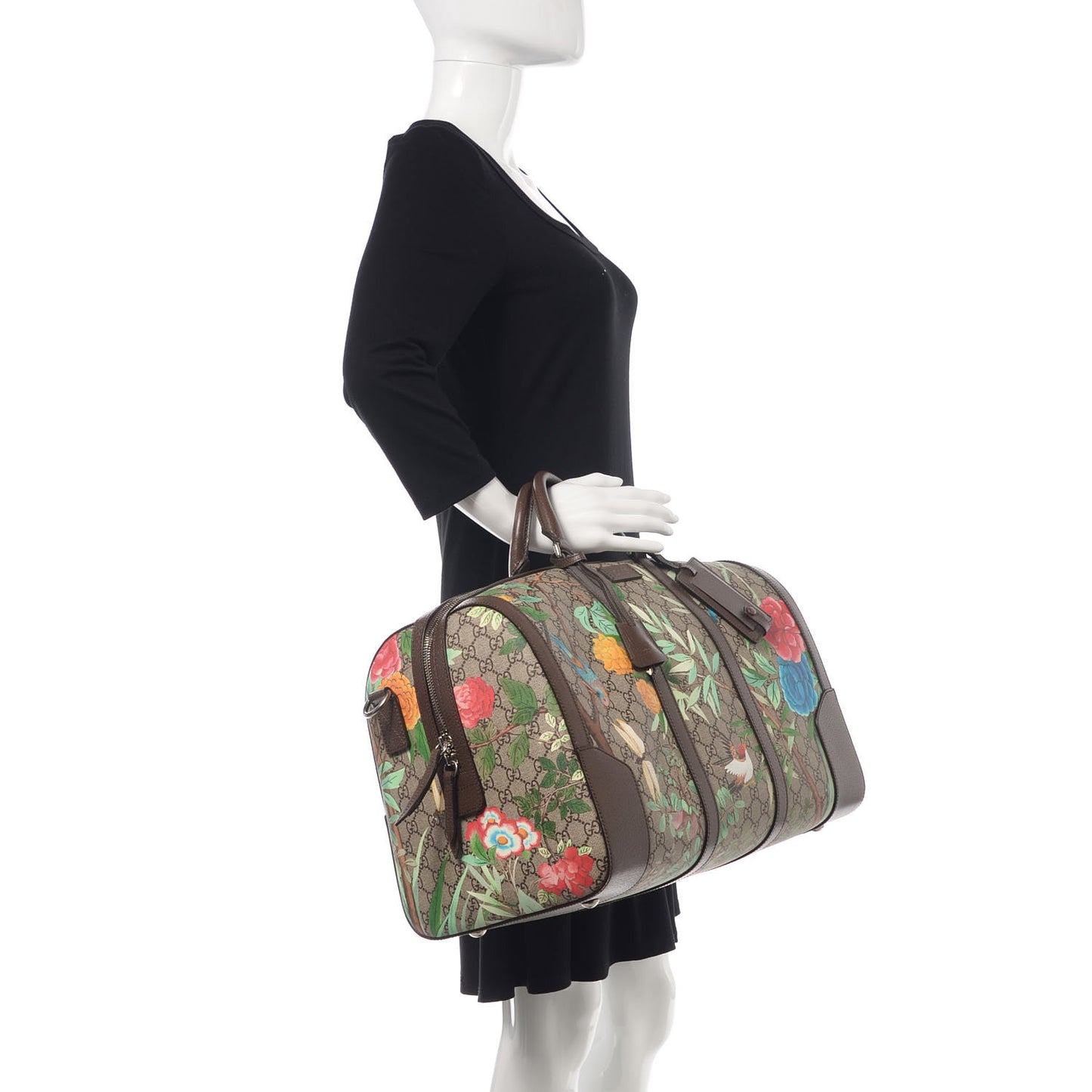 GG Supreme Monogram Tian Web Medium Duffle Beige Multicolor New Acero