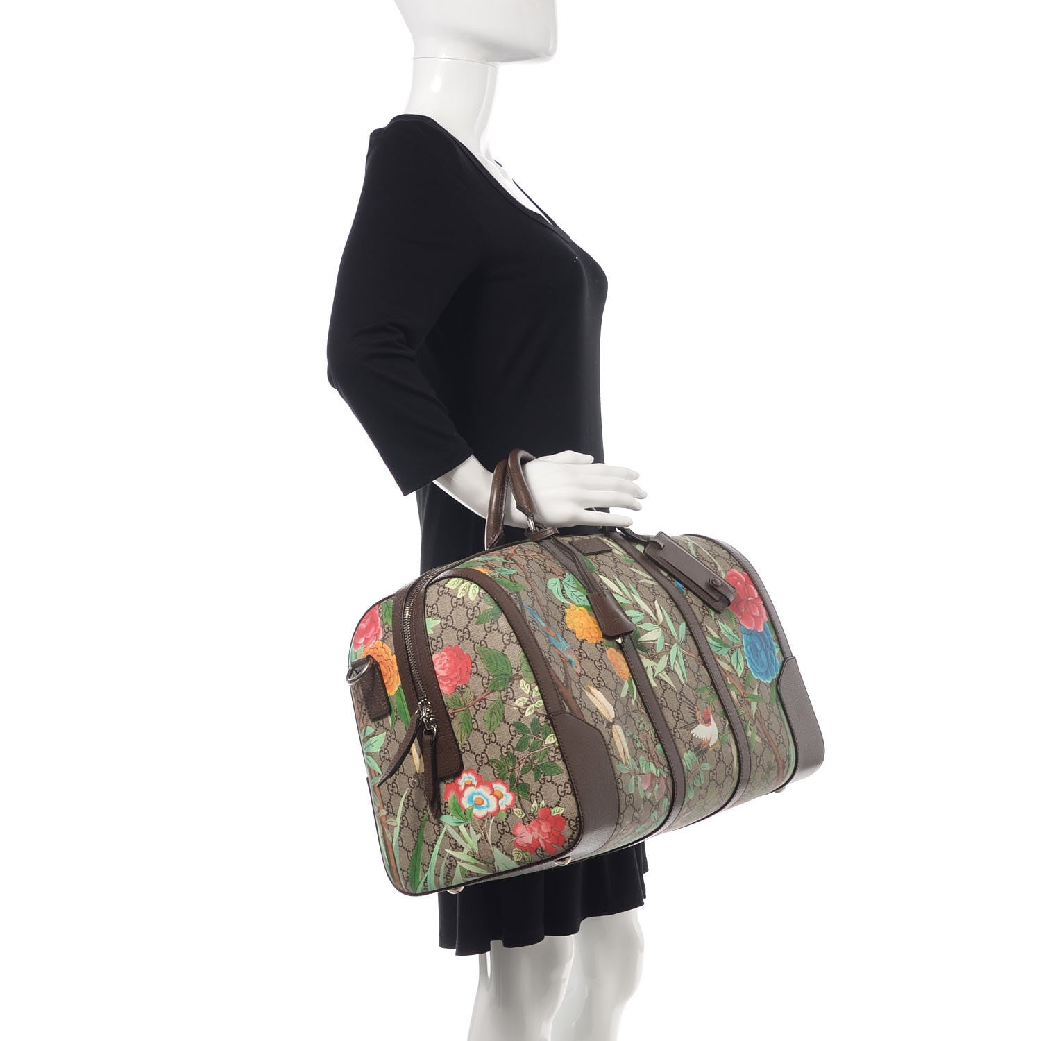 Gucci GG Supreme Monogram Tian Web Medium Duffle Beige Multicolor New Acero 3 of 17