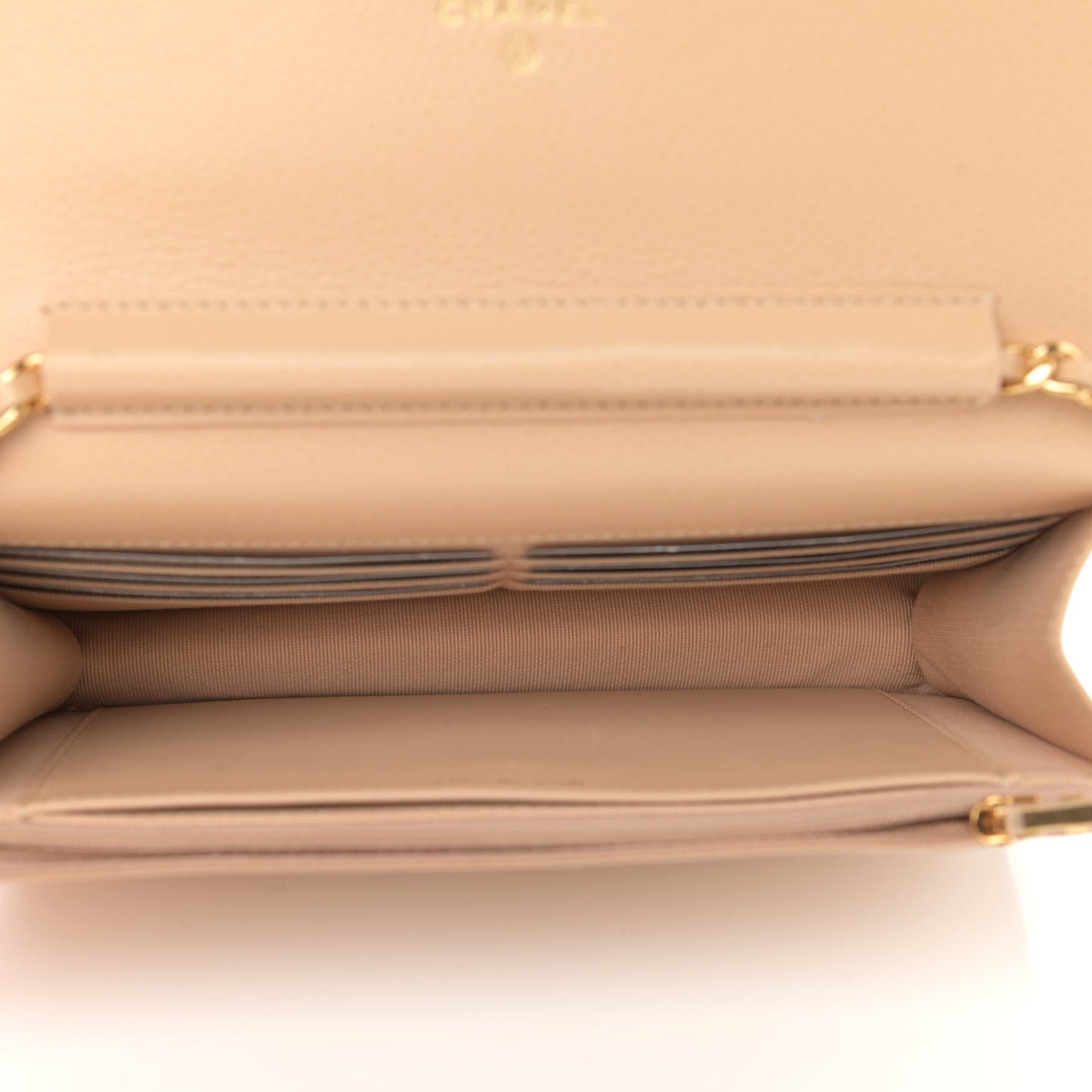 Caviar Quilted Wallet On Chain WOC Beige