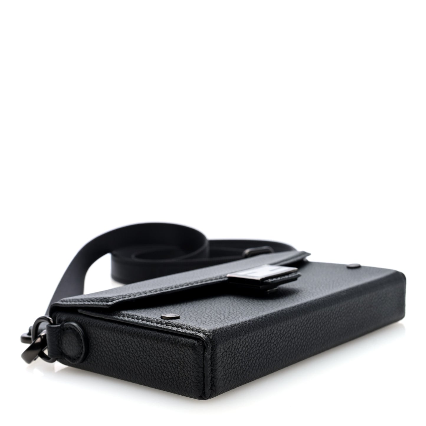 Vitello Cher Baguette Soft Trunk Phone Pouch Black