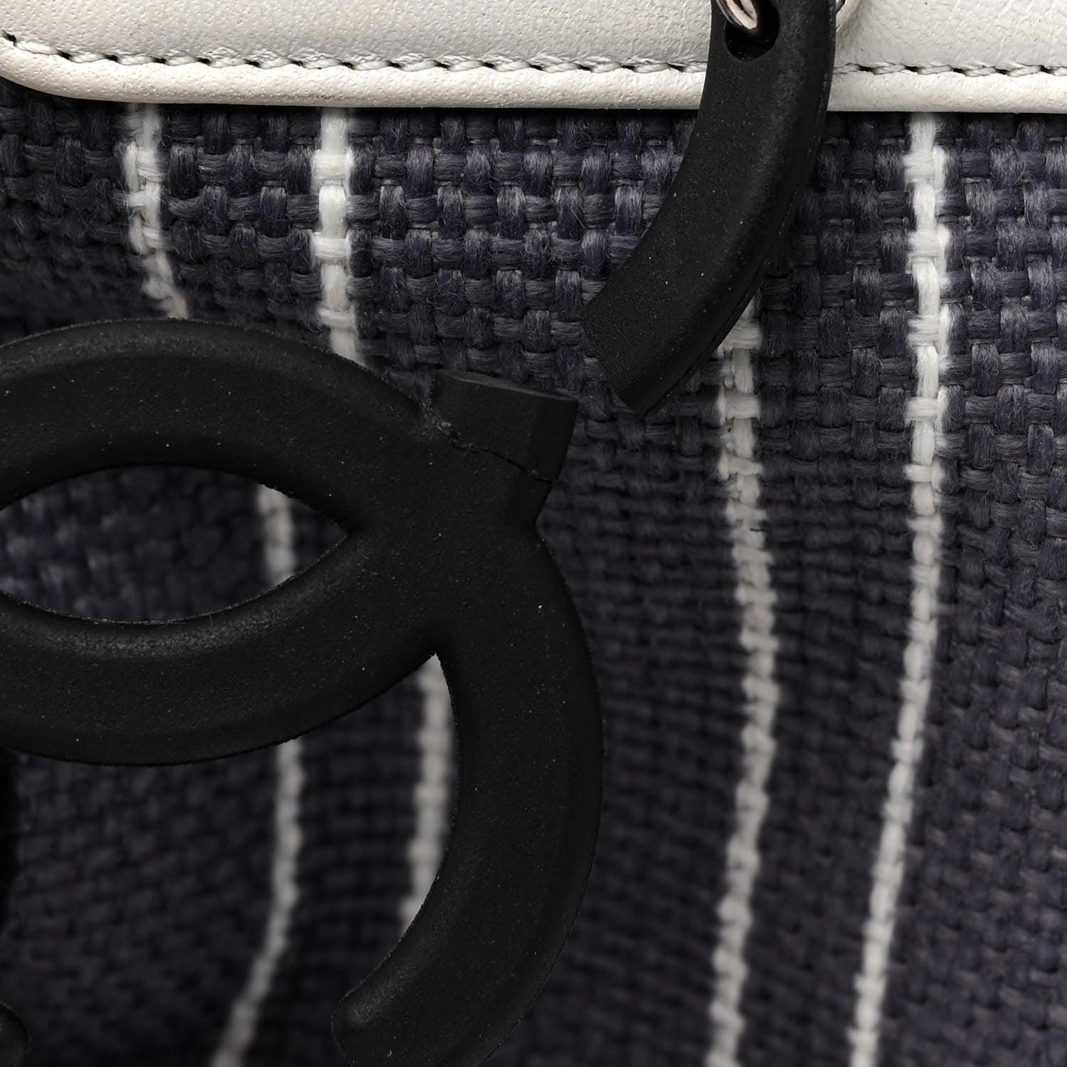 Chanel Striped Canvas CC Tote Blue White Black 15 of 19
