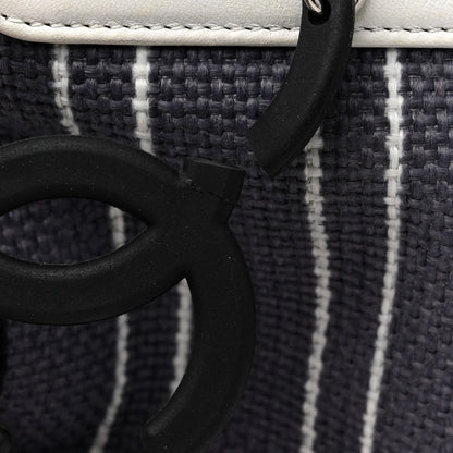 Chanel Striped Canvas CC Tote Blue White Black 15 of 19