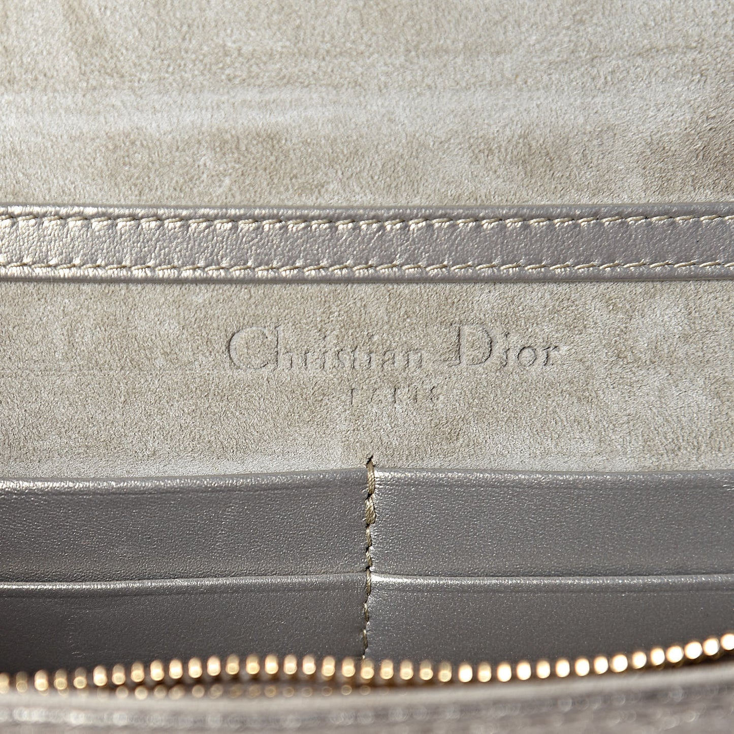 Metallic Grained Calfskin Diorama Wallet on Chain Pouch Light Gold
