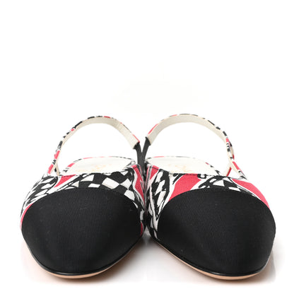 Chanel Printed Fabric Grosgrain Cap Toe CC Slingback Flats 38 Red Black White 3 of 9