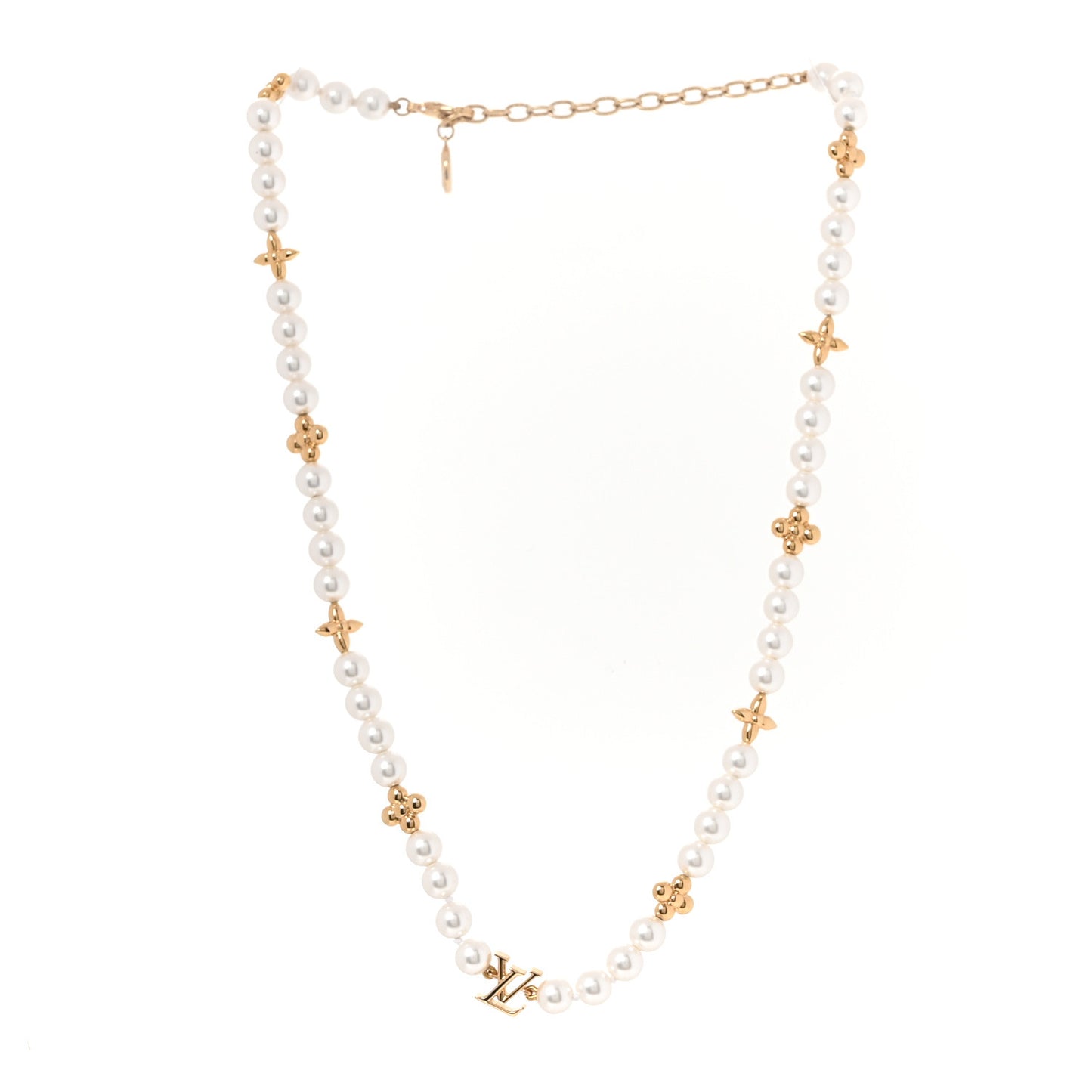 Metal Resin My LV Pearl Necklace White Gold
