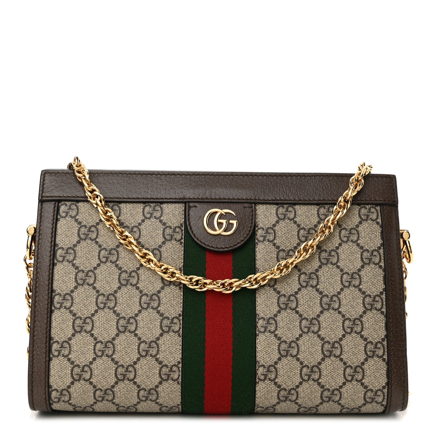 Gucci GG Supreme Monogram Web Small Ophidia Chain Shoulder Bag Brown 1 of 11