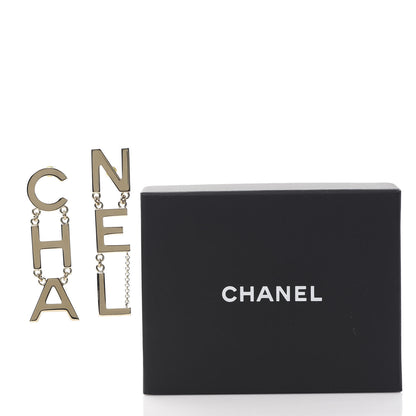 Chanel Metal Cha-Nel Logo Drop Earrings Gold 5 of 5
