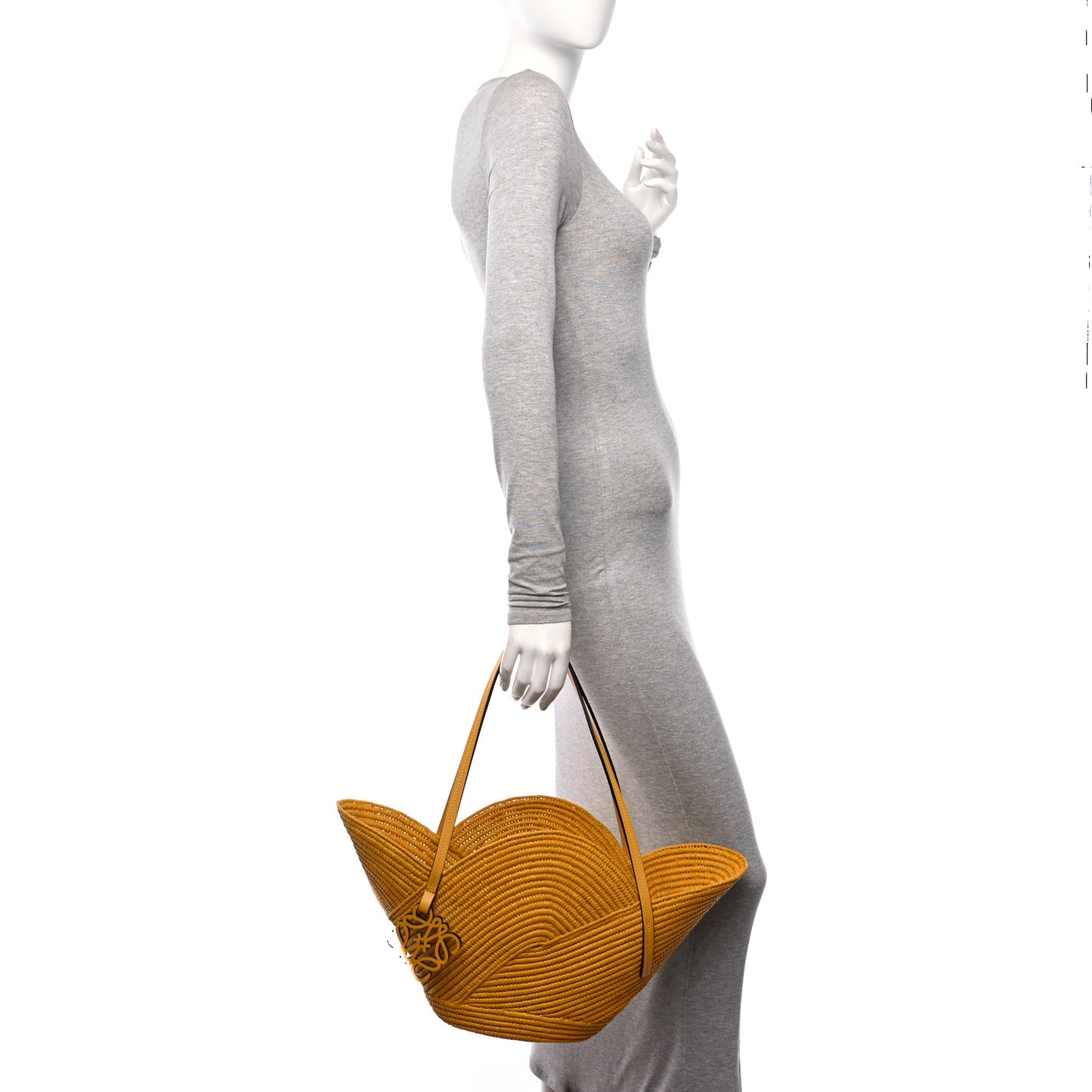 Calfskin Raffia Paulas Ibiza Petal Basket Tote Bag Ochre
