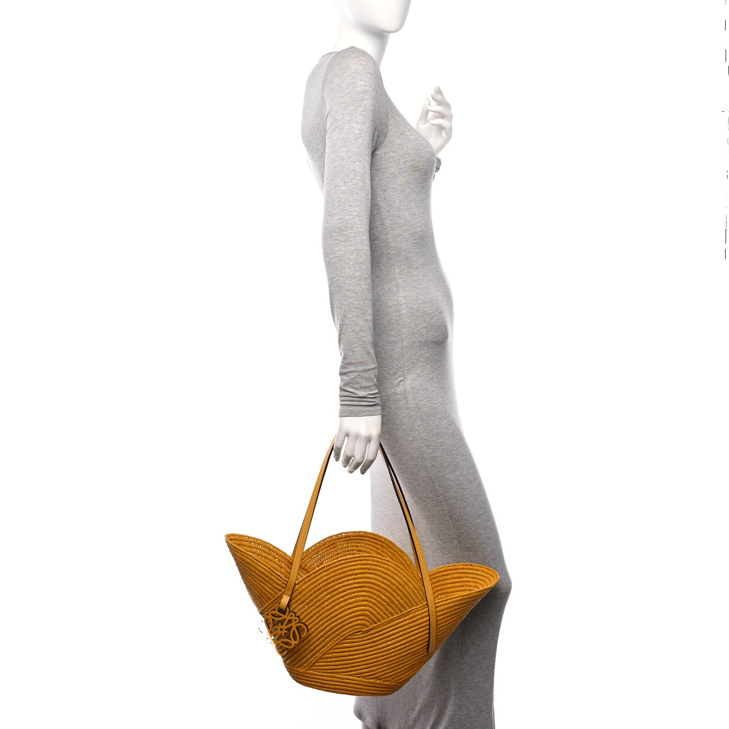 Loewe Calfskin Raffia Paulas Ibiza Petal Basket Tote Bag Ochre 2 of 10
