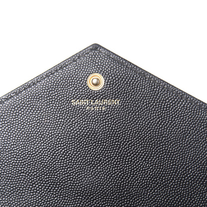 Saint Laurent Grain De Poudre Matelasse Chevron Monogram Chain Wallet Black 6 of 14
