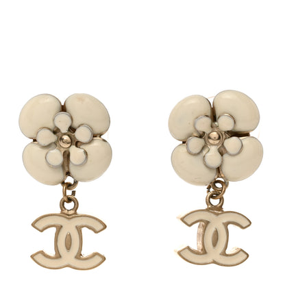 Chanel Enamel CC Camellia Earrings White Gold 1 of 4