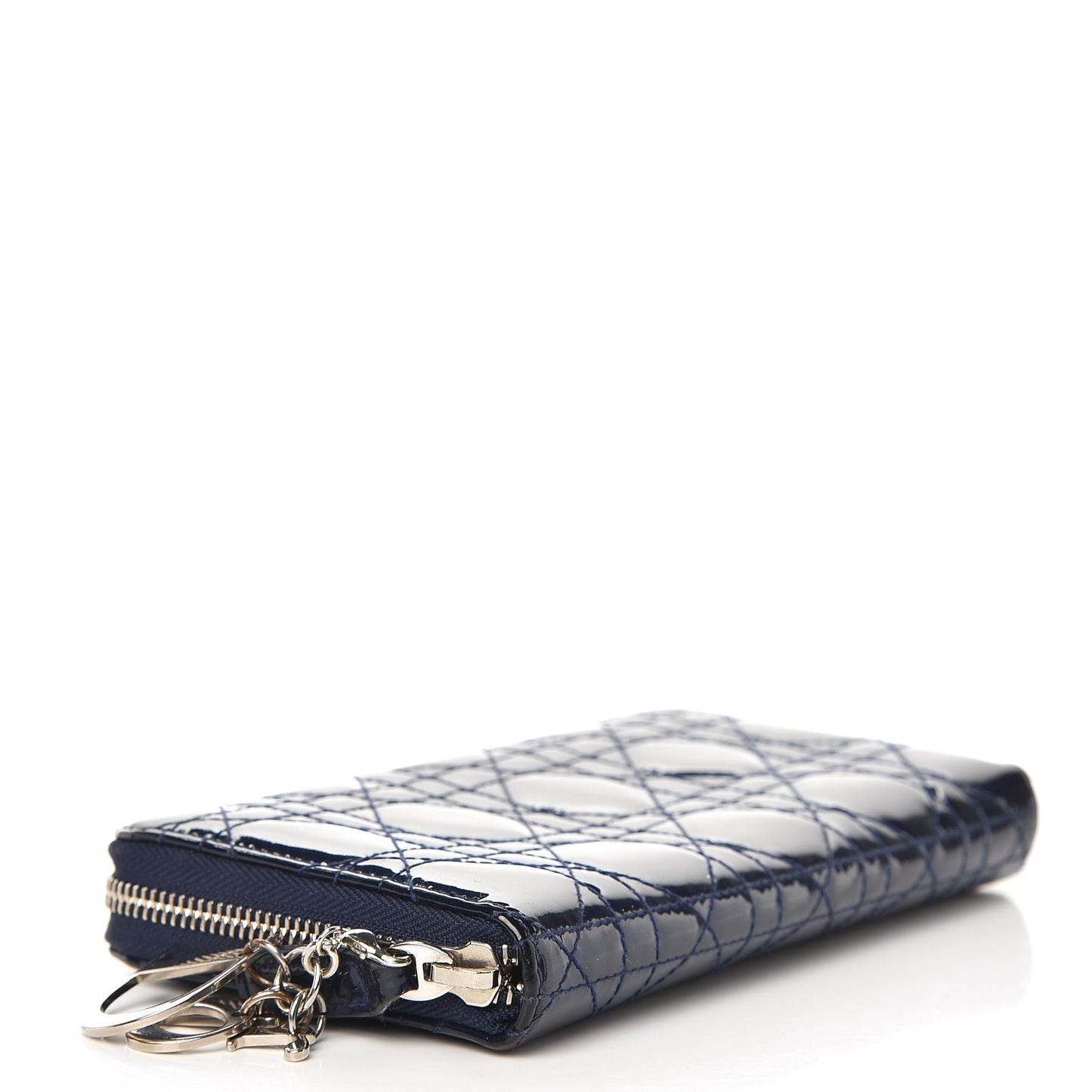 Patent Cannage Lady Dior Continental Zip Wallet Blue