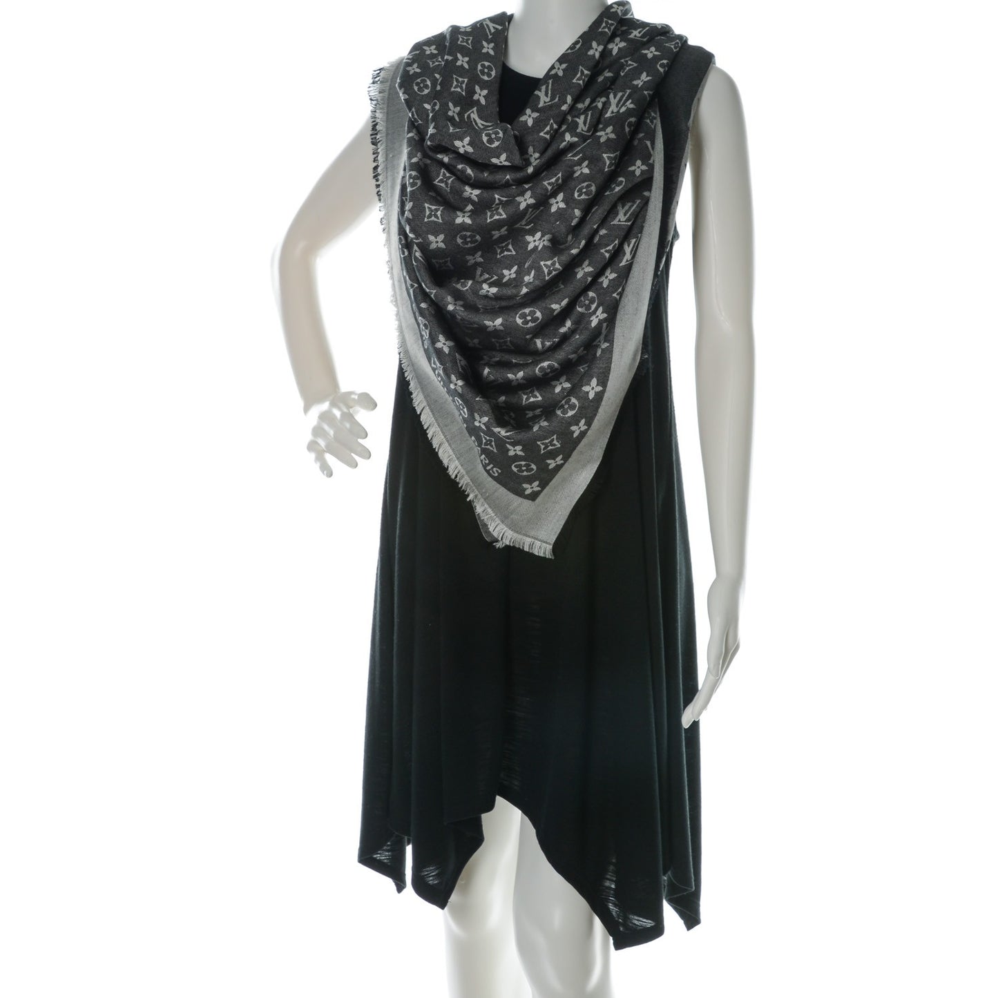 Wool Silk Monogram Denim Shawl Black