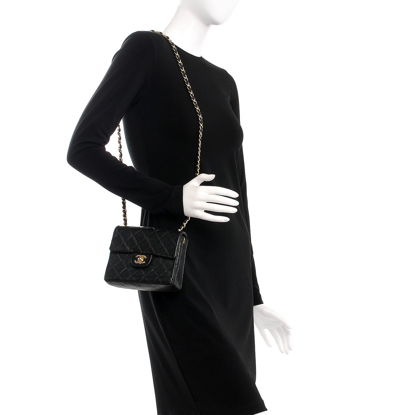 Lambskin Quilted Mini Square Flap Black