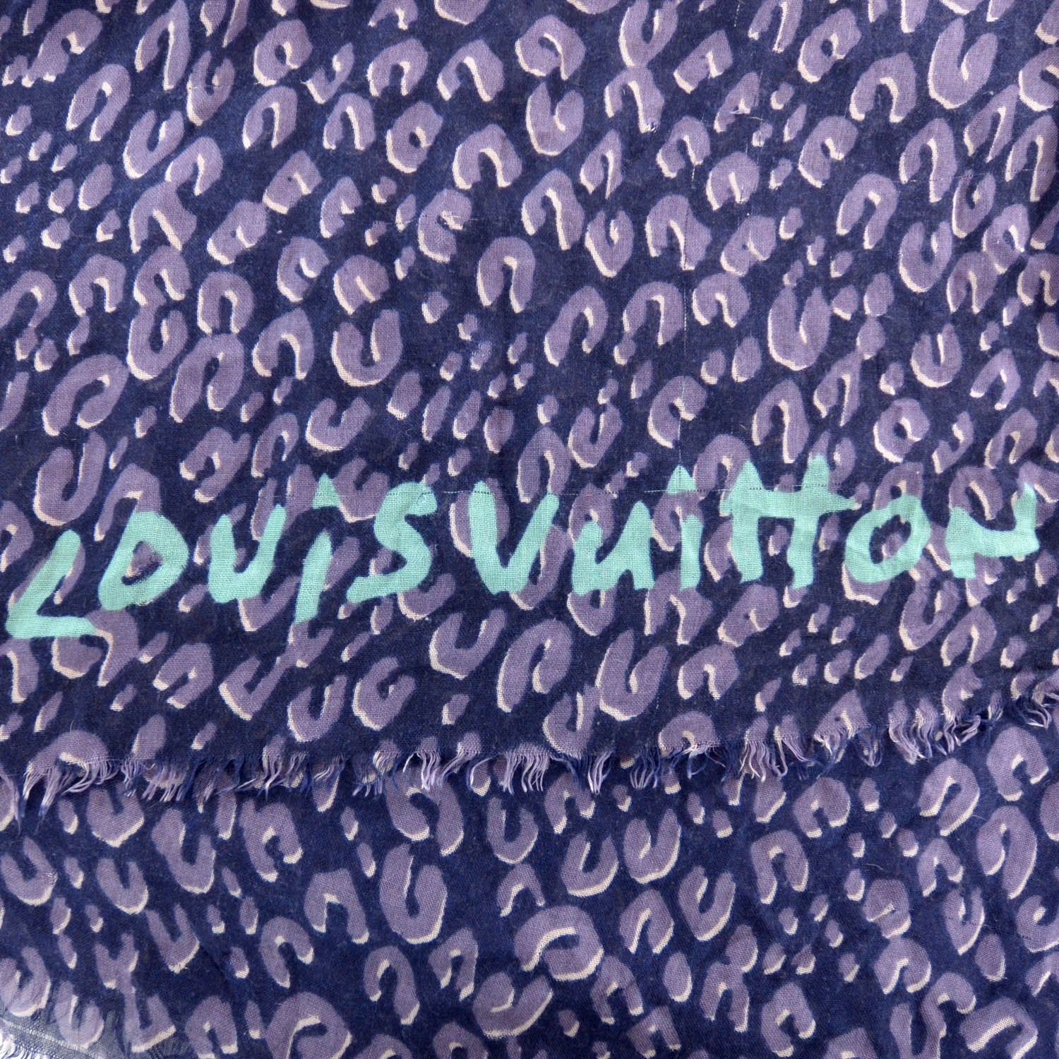 Louis Vuitton Cashmere Silk Leopard Stole Blue 3 of 5