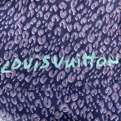 Louis Vuitton Cashmere Silk Leopard Stole Blue 3 of 5