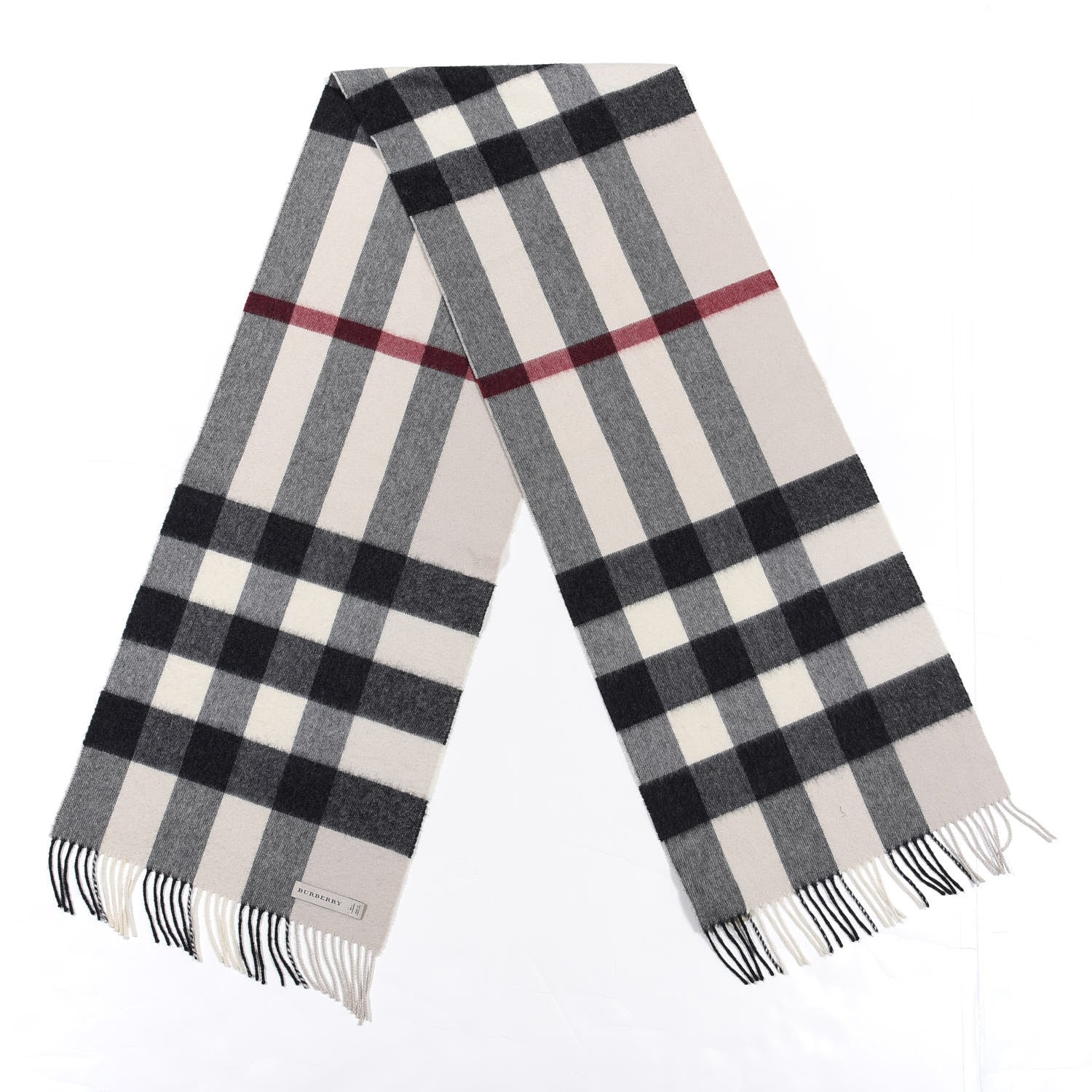 Burberry Cashmere Giant Check Fringe Scarf Stone 2 of 3