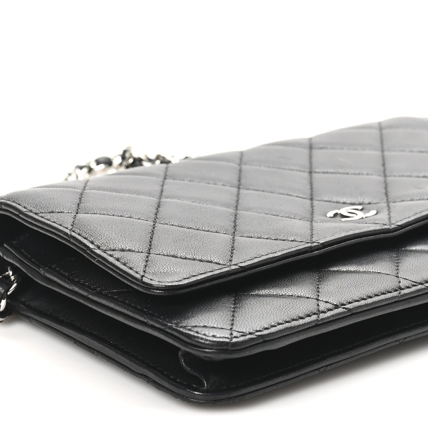 Lambskin Quilted Wallet On Chain WOC Black