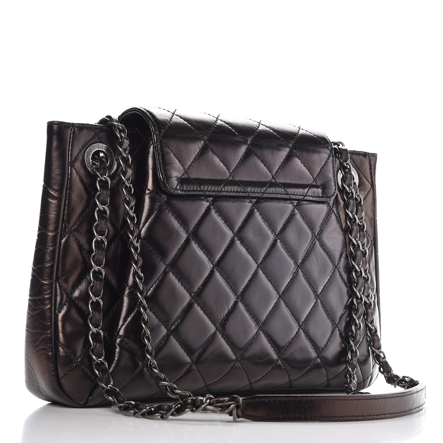 Glazed Calfskin Quilted Accordion Flap Brown